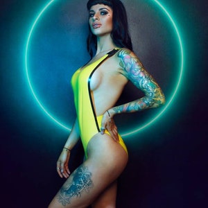 latex backless buckle bodysuit - swimsuit bikini leotard 80s