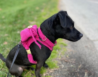 Arnés para perros cruzado fucsia con mochila: suave, fuerte, cómodo, duradero, hecho a mano, morado