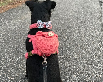 Arnês para cães de corpo cruzado pêssego com mochila - macio, forte, confortável, durável, feito à mão, laranja rosa
