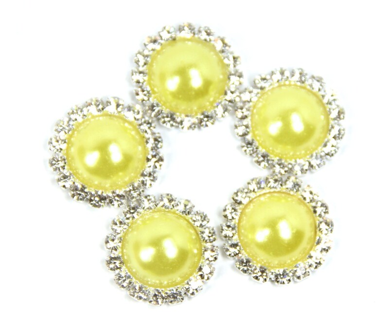 Mint Green Buttons 5 Green Pearls Surrounded wsparkling Rhinestones DIY CRAFT SHOPPE Green Pearl Cabochons 21mm Pearl Buttons -