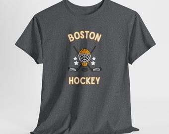 Boston Hockey Unisex Heavy Cotton Tee, Sports Fan Apparel, Unisex T-Shirt, Game Day Outfit, Hockey Lover Gift, Casual Wear