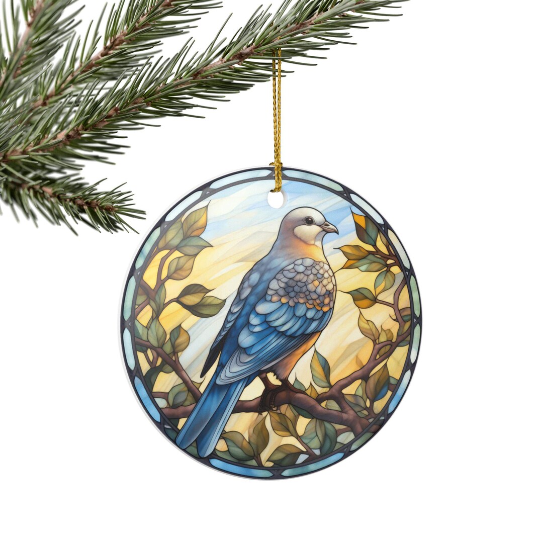 Faux Dove Stained Glass Style Ornament | Ceramic Round Bird Decoration ...