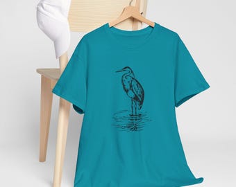 Elegant Heron Graphic Tee: Unisex Cotton Nature T-Shirt