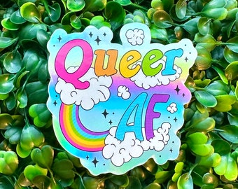 QUEER AF holographic sticker