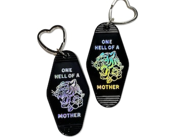One Hell Of A Mother Keychain, Keychain for Mama, Keychain for Mom, First Time Mom Gift, Cute Mother's Day Gift, Retro Tiger Keychain