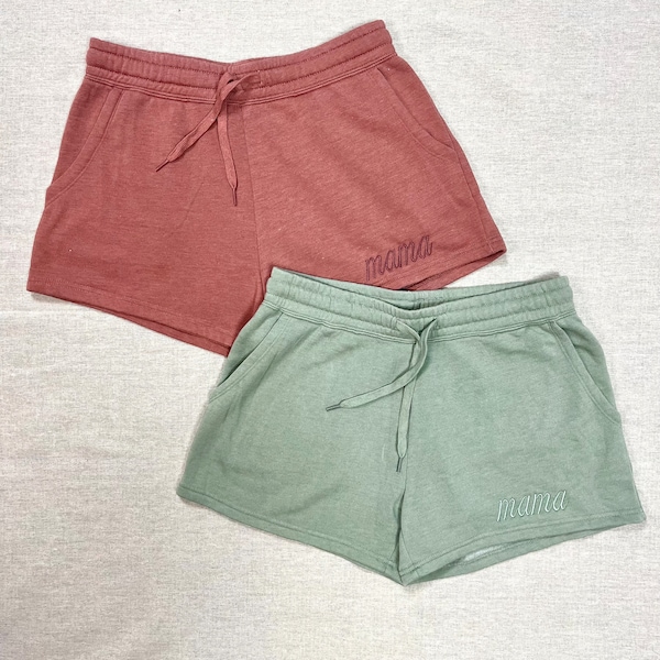 Embroidered Mama Shorts, Fleece Mama Shorts, Monotone Shorts, Soft Custom Mom Shorts, Cute Minimalist Shorts