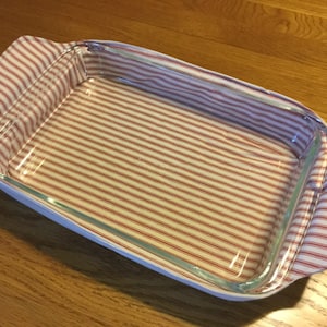 Red French Ticking Casserole Server, Plate and bowl cozies, 9 x 13, Casserole warmer, Casserole holder, Hot pad, Casserole carrier,