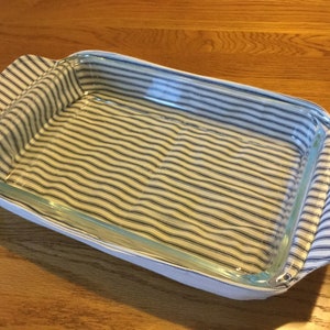 Blue French Ticking Casserole Warmer,9 x 13 Casserole Server, Trivet, Casserole cozy, Casserole holder, Hot pad, Casserole carrier,