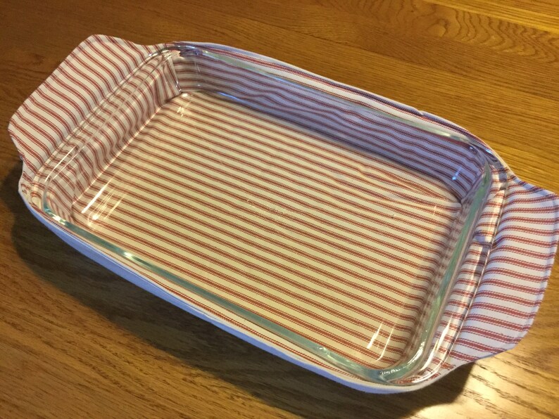 Red French Ticking Casserole Server, Plate and Bowl Cozies, 9 X 13