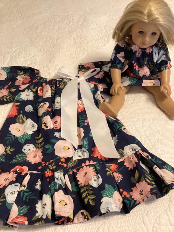 Girls Dress, Dolly and Me Dresses, Ruffle Dress, Party Dress, Easter Dress, Girls Peasant Dress, Doll Dress