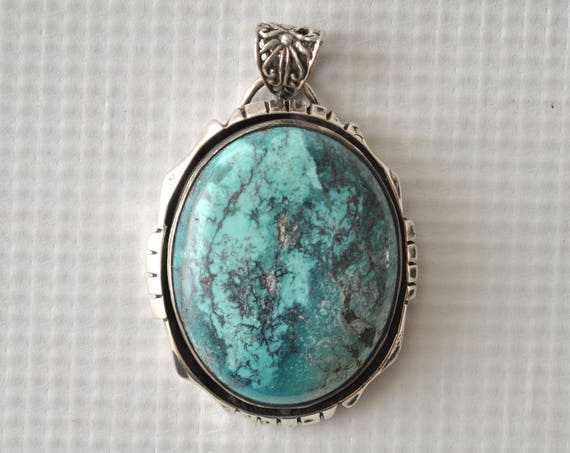 Sterling Silver Turquoise Pendant - Native American Style #9112