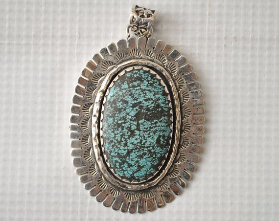 Sterling Silver Turquoise Pendant - Native American Style #9107