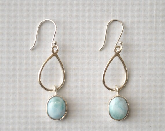 Sterling Silver Larimar Dangling Oval Earrings #9059