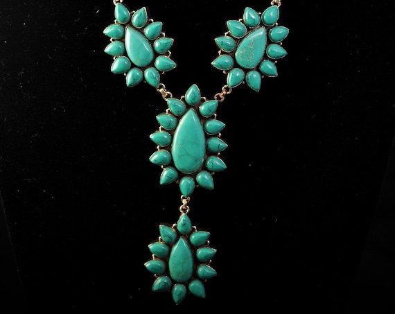 Green Turquoise Teardrop Flower Blossom Necklace #11381
