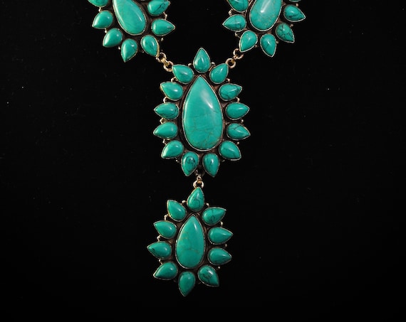 Turquoise Teardrop Flower Blossom Necklace #11380