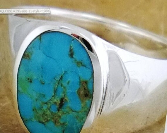 Arizona Turquoise Oval Stone in Plain Sterling Silver Ring Sz 12 #8719