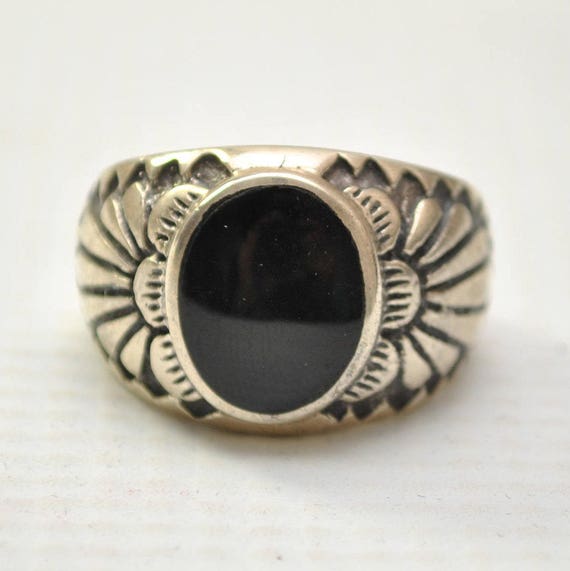 Onyx Large Oval in Headress Sterling Silver Ring Sz 11 #8771