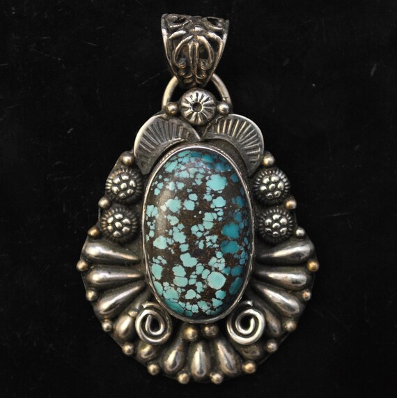 Sterling Silver Tibetan Turquoise Pendant Native American Style #9113