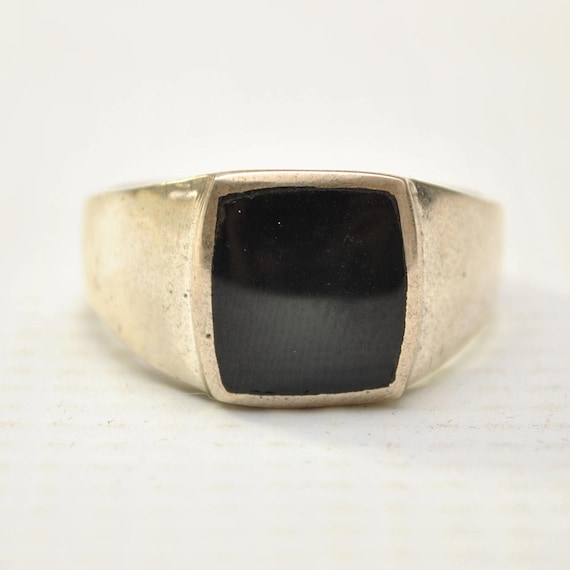 Onyx Small Square Stone in Plain Sterling Silver Ring Sz 10 #8762
