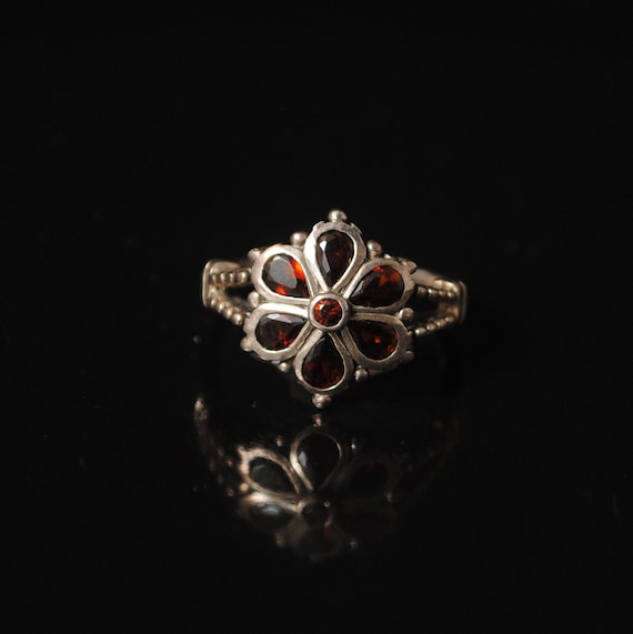Sterling Silver Garnet Art Deco Ring Sz 6 #11484