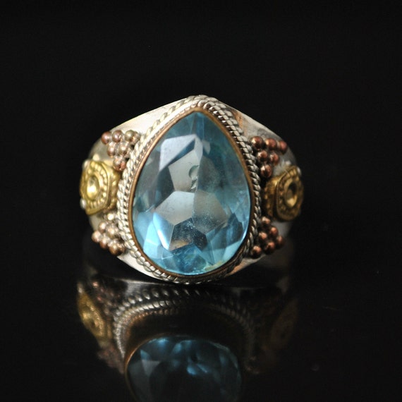 Sterling Silve Blue Topaz Ring Sz 7.5 #10347