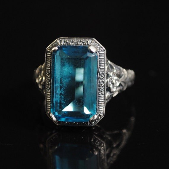 Sterling Silver Blue Topaz Art Deco Ring Sz 9 #11663