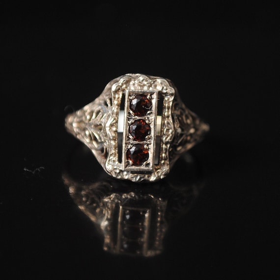 Sterling Silver Fire Garnet Victorian Ring Sz 7 #12401