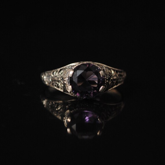 Sterling Silver Fire Garnet Art Nouveau Ring Sz 6 #11506
