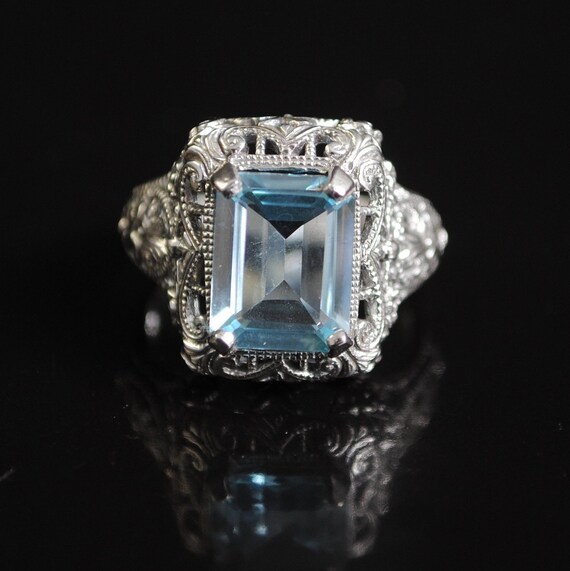 Sterling Silver Aquamarine Edwardian Ring Sz 6 #11682
