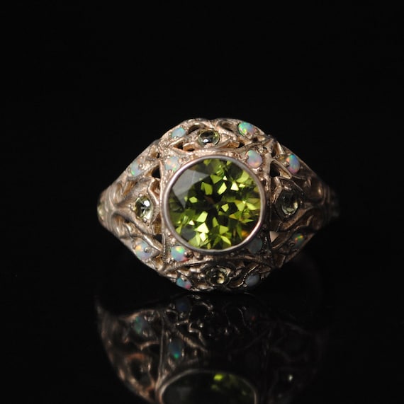 Sterling Silver Antique Style Art Deco Peridot Opal Ring Sz 6 #6767