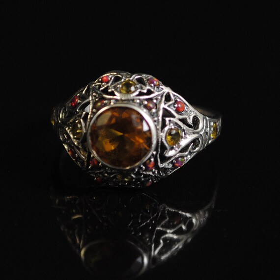 Sterling Silver Citrine Opal Art Deco Ring Sz 7 #11653