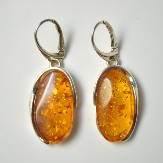 Sterling Silver Honey Amber Lever Back Earrings #9318