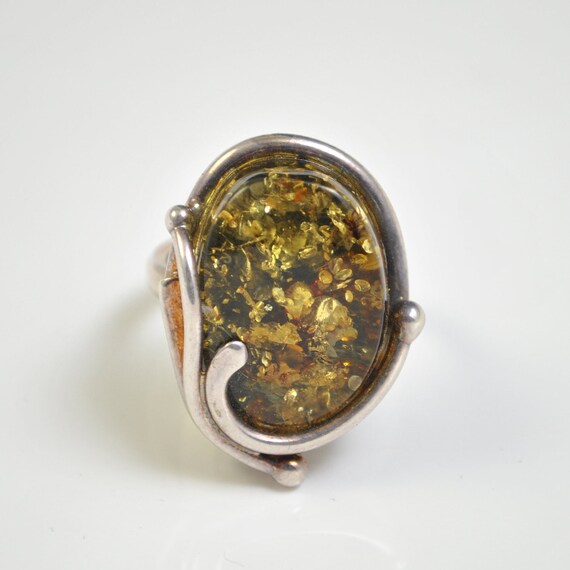 Sterling Silver Green Amber Adjustable Ring #10448
