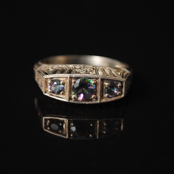Sterling Silver Rainbow Topaz Art Deco Ring Sz 7 #6808