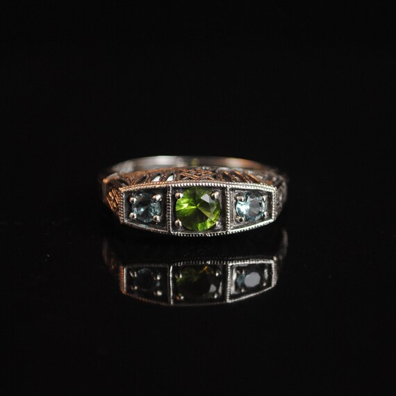 Sterling Silver Aquamarine Peridot Art Nouveau Ring Sz 7 #13305