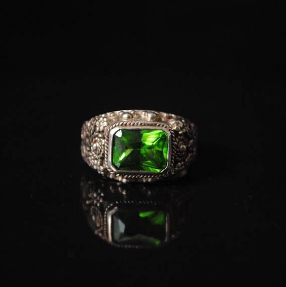 Sterling Silver Peridot Art Deco Ring Sz 6.75 #8411
