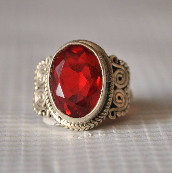 Sterling Silver Fire Garnet Ring Sz 6 #9845