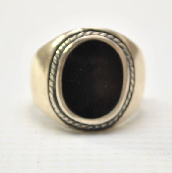 Onyx Large Oval with Braid in Plain Sterling Silver Ring Sz 11 #8746