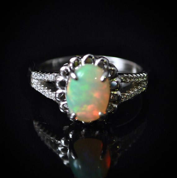 Sterling Silver Opal Ring Sz 7.75 #10020