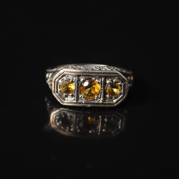 Sterling Silver Citrine Art Nouveau Ring Sz 8 #12996