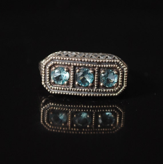 Sterling Silver Aquamarine Art Deco Ring Sz 7 #12992