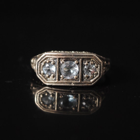 Sterling Silver Aquamarine Art Deco Ring Sz 7 #12258