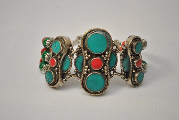 Tibetan Coral and Turquoise Bracelet #7347