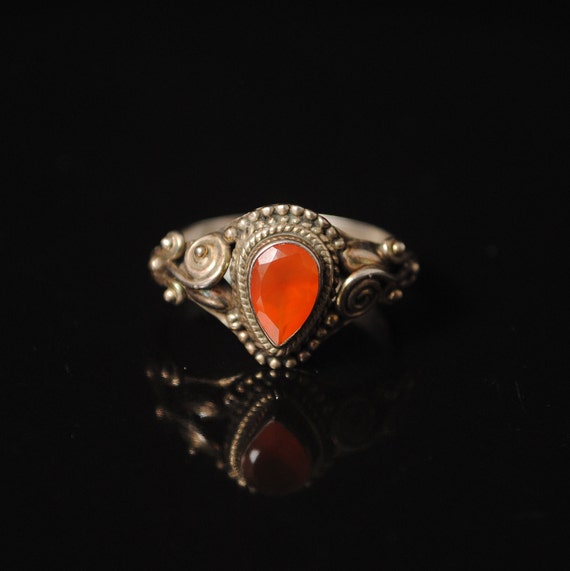 Sterling Silver Carnelian Art Deco Ring Sz 8 #10609