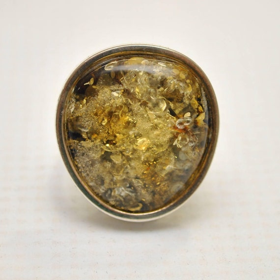 Sterling Silver Green Amber Adjustable Ring #9306