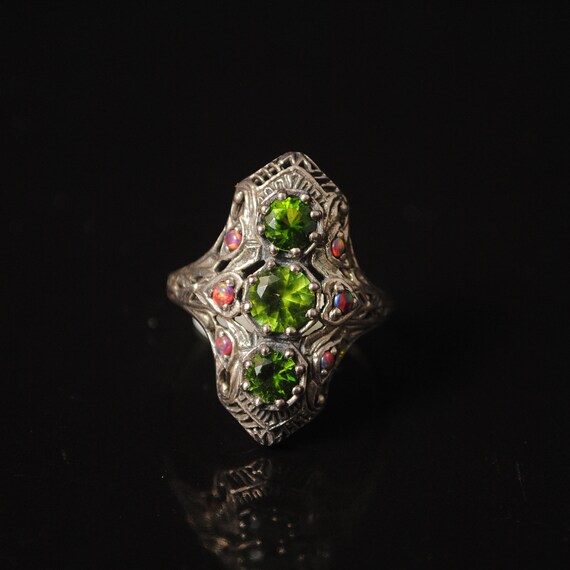 Sterling Silver Antique Style Peridot Opal Victorian Ring Sz 6 #11538