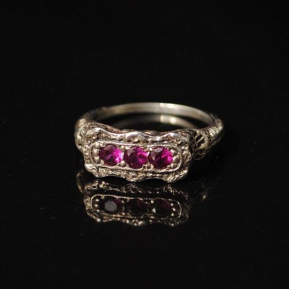 Sterling Silver Ruby Art Deco Ring Sz 6 #6896