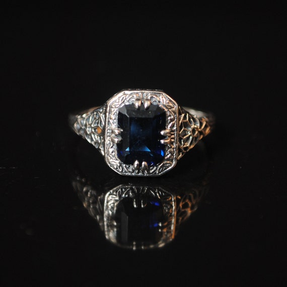 Sterling Silver Blue Sapphire Edwardian Ring Sz 8 #13341