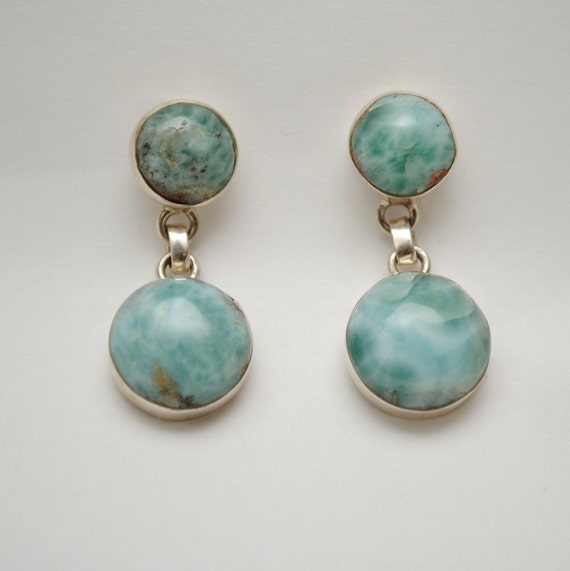 Sterling Silver Larimar 2 Stone Round Earrings #11869