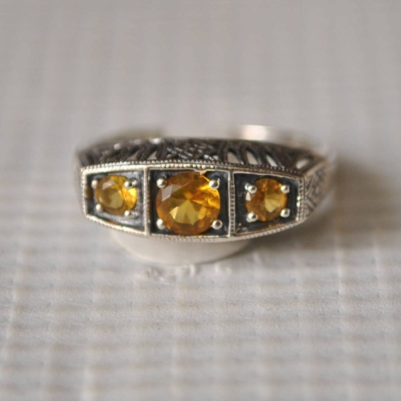 Sterling Silver Citrine Edwardian Ring Sz 6 #9823